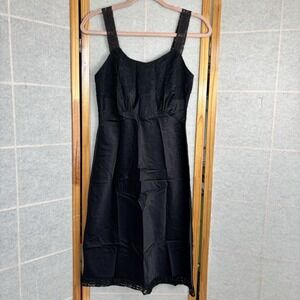 Vintage 50's BACK MAGIC Full Slip Very Silky Lace Size XS/S Lingerie Black Retro